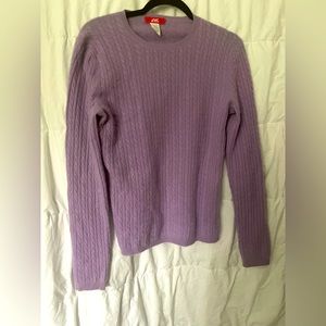 Anne Klein Sport 100% Cashmere Purple Cable Knit Pullover Sweater